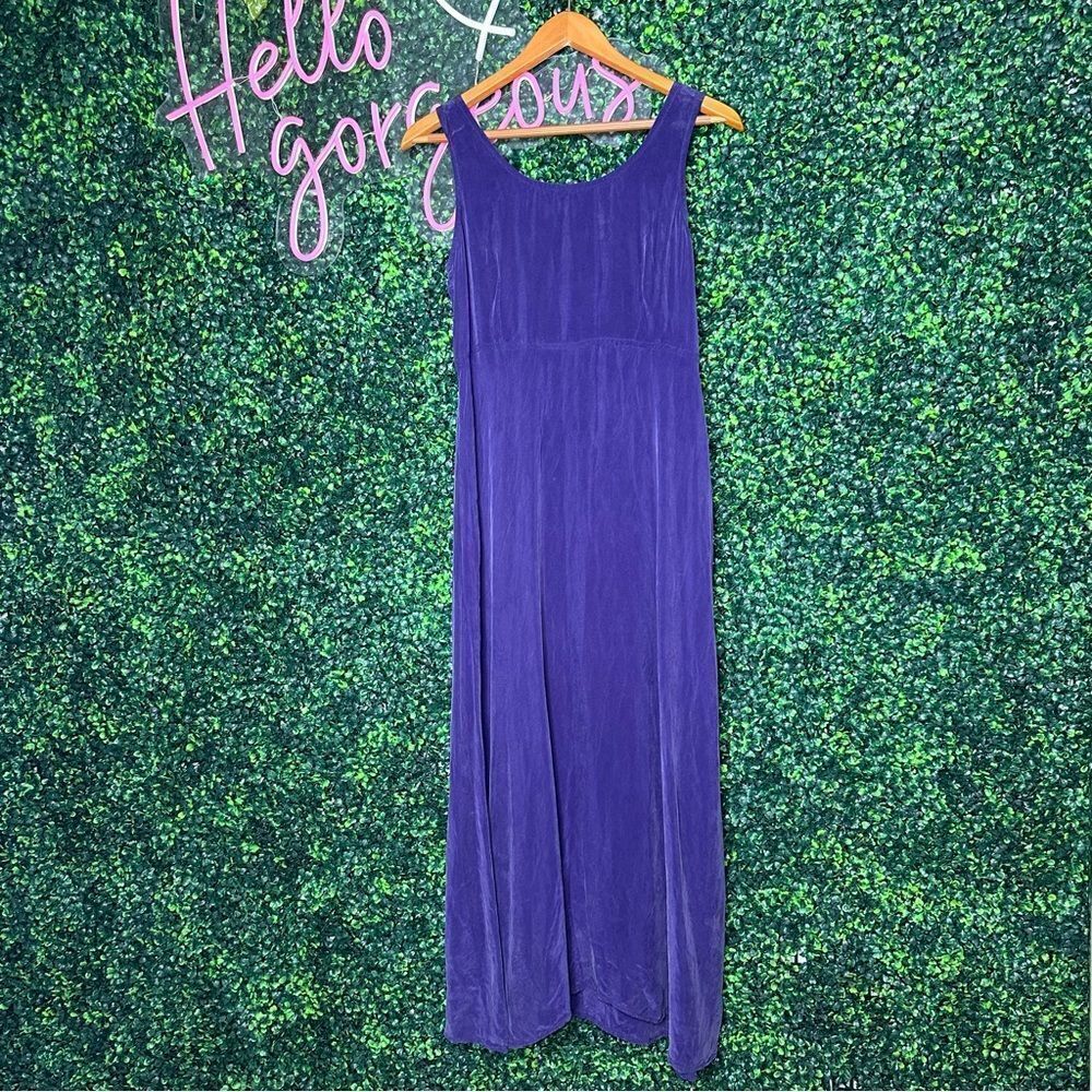 Vtg. Y2K 90s Purple Rayon Whimsigoth Grunge Maxi Dress Rabbit Designs Sz 8